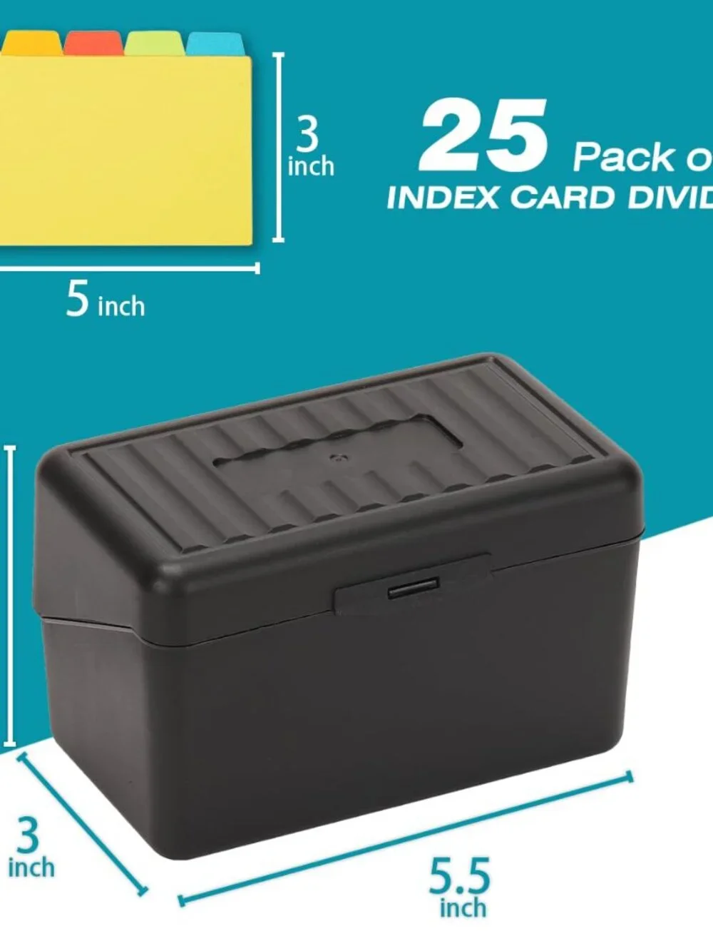H4D Index Card Holder 3x5 Inches with 25 Plastic Dividers, Black